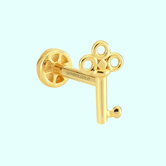 Solid Gold Key Tragus Piercing 14K