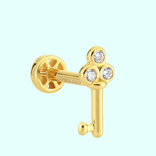 Solid Gold Key Tragus Piercing 14K