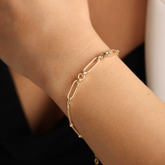 Solid Gold Paperclip Bracelet Bird Cage Chain