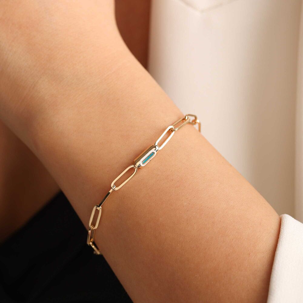 Solid Gold Paperclip Bracelet Enamel