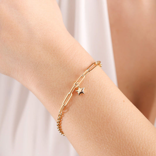 Solid Gold Paperclip Bracelet Star Form