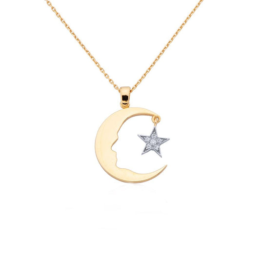 Solid Gold Ataturk Necklace Moon Star (Rose & White)