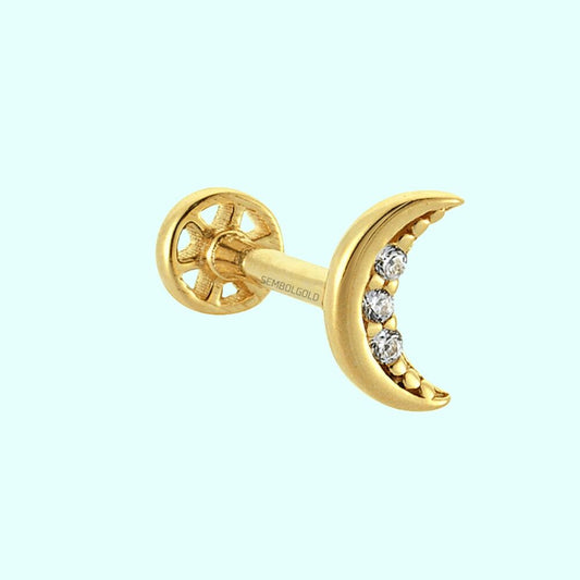 14K Solid Gold Tragus Moon Piercing