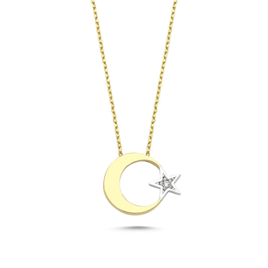 Solid Gold Moon Star 1.20 cm Necklace