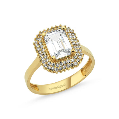 Solid Gold Baguette Solitaire Ring 2,00 Carat Zirconia