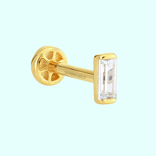 Solid Gold Baguette Tragus Piercing 14K