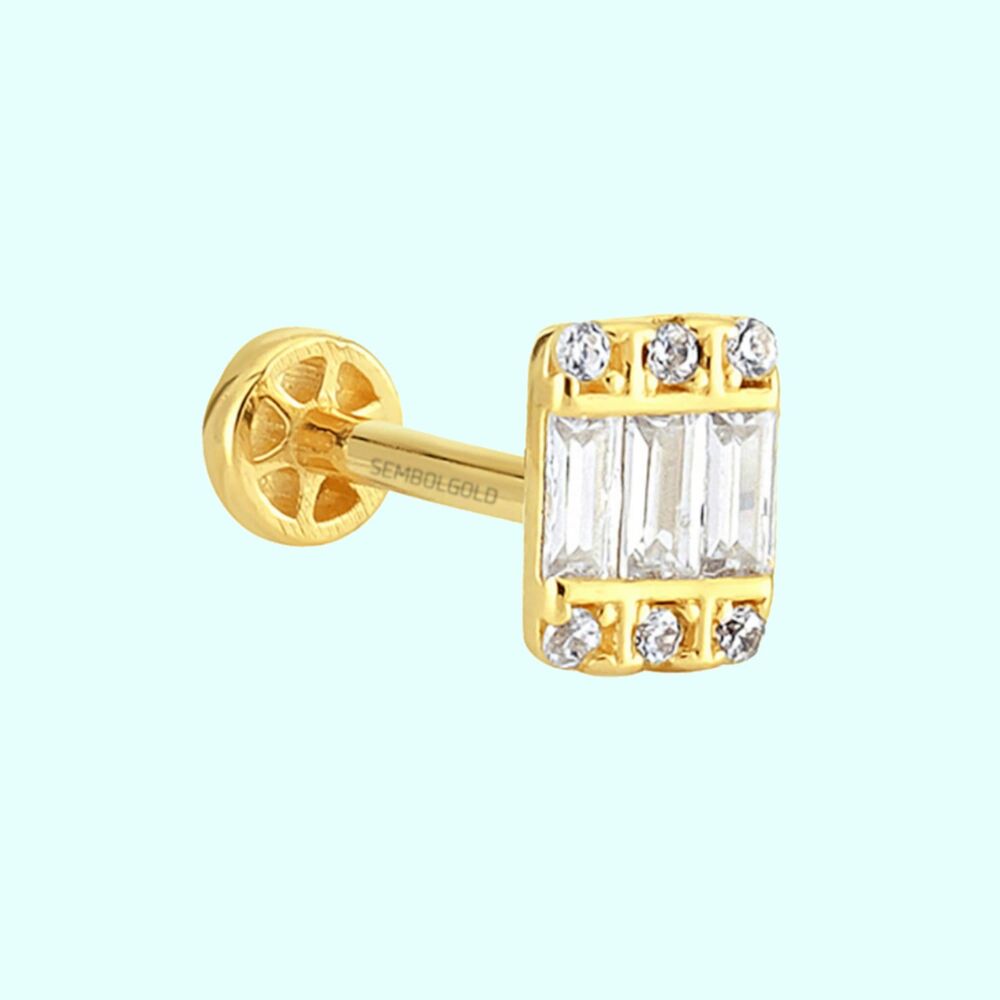 Solid Gold Baguette Tragus Piercing 14K