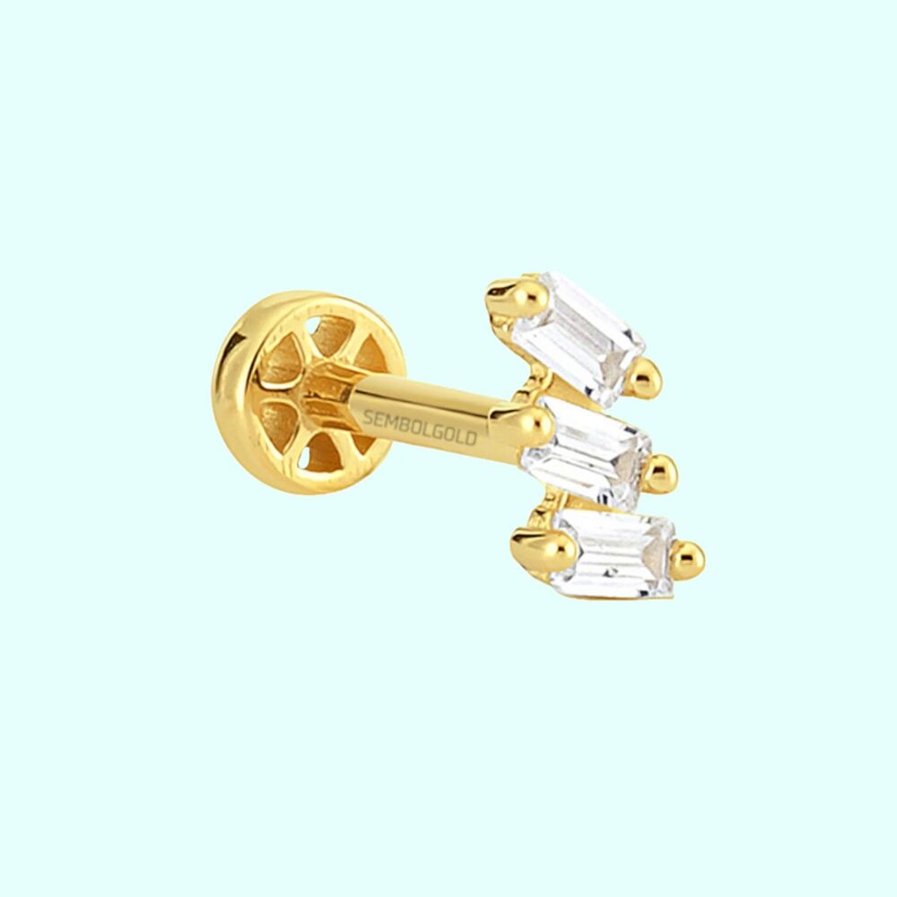 Solid Gold Baguette Tragus Piercing 14K Tria