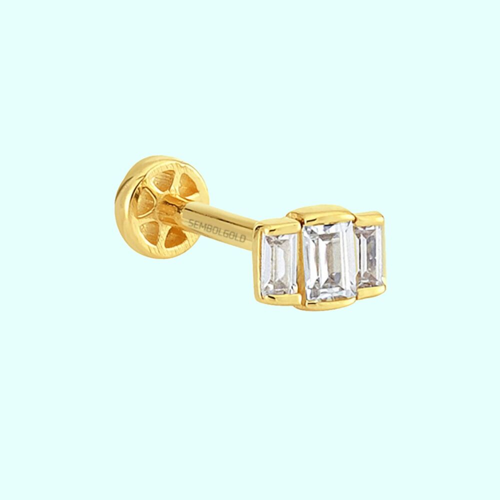 Solid Gold Baguette Tragus Piercing 14K Tria