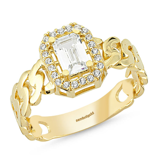 Solid Gold Baguette Ring Solid Gold Twisted Design 0,60 Carat