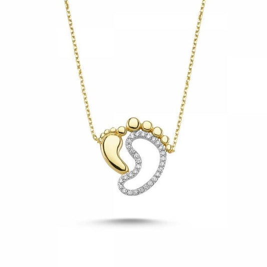 Solid Gold Baby & Mother Footprint Necklace