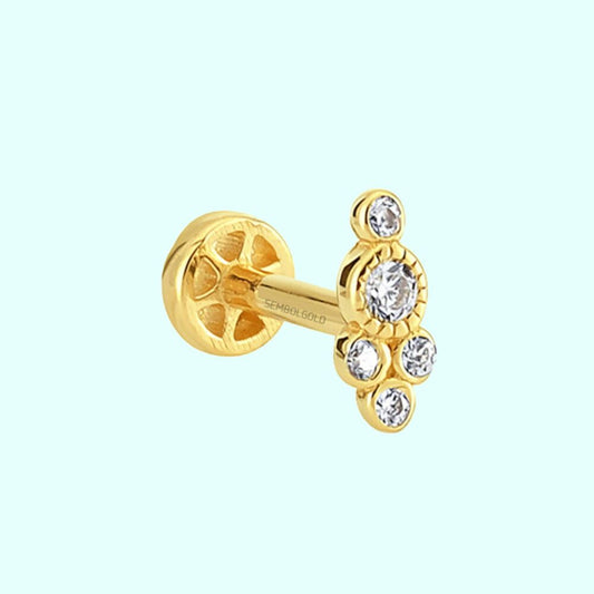 Solid Gold Five Stones Tragus Piercing 14K