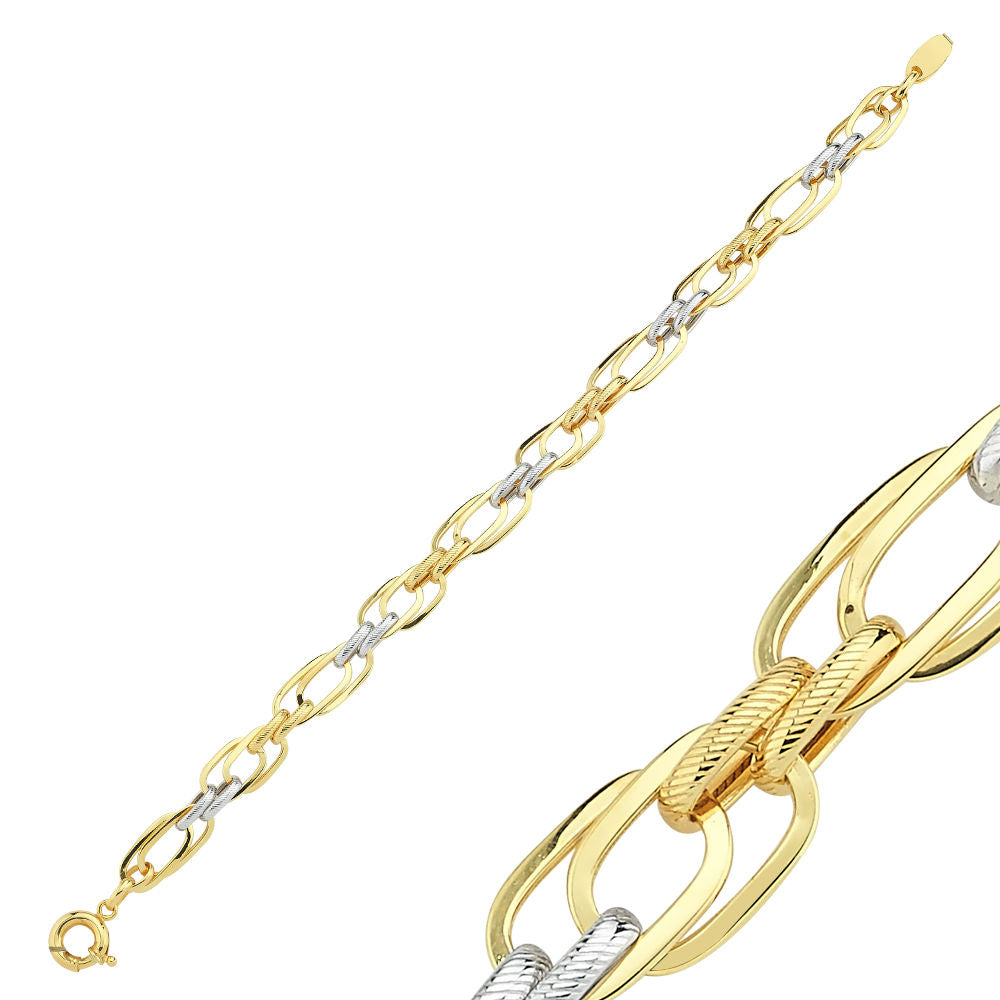 Solid Gold Bracelet Hollow Yellow And White