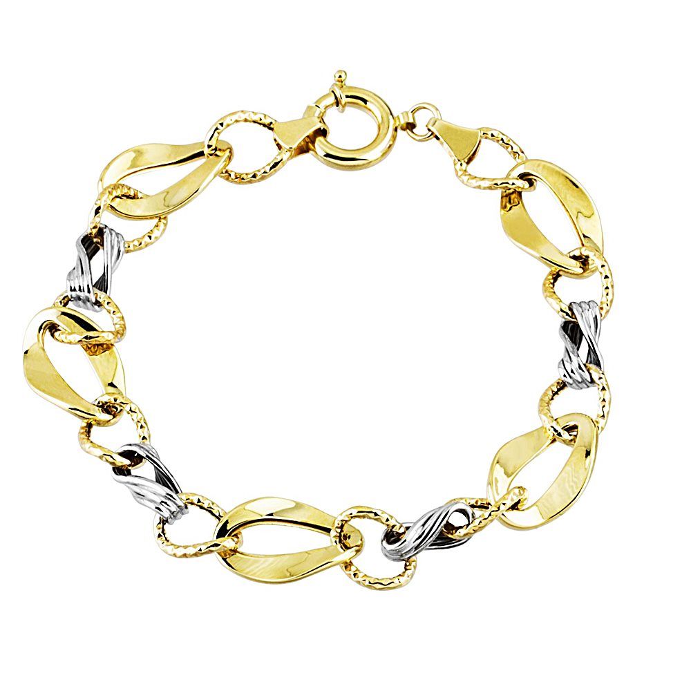 Solid Gold Bracelet Hollow Design 14K Yellow White