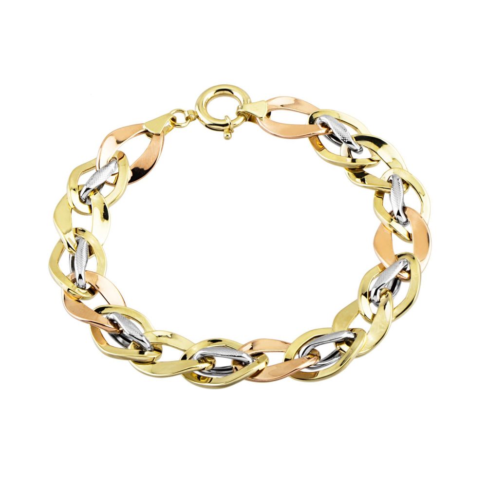 Solid Gold Bracelet Hollow Design 14K Triacolor