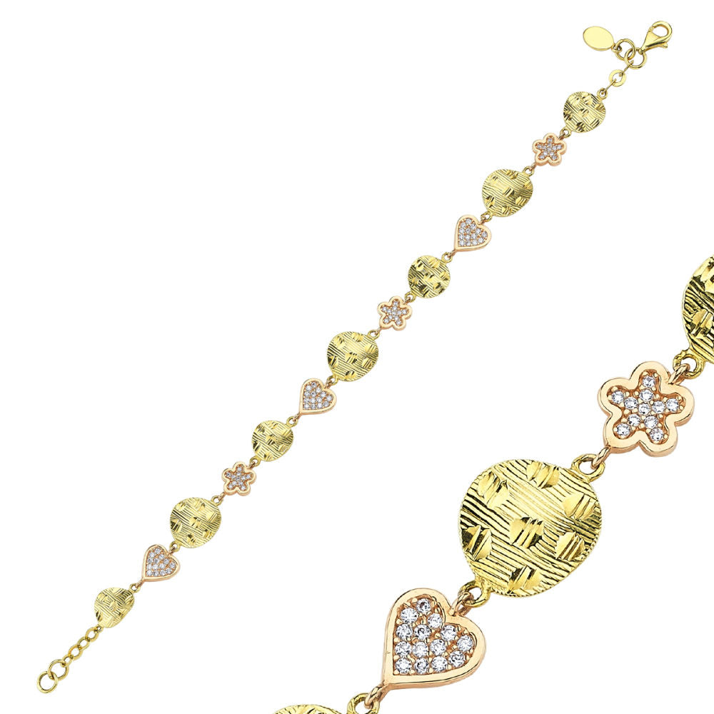 Solid Gold Bracelet Sequin Heart and Daisy