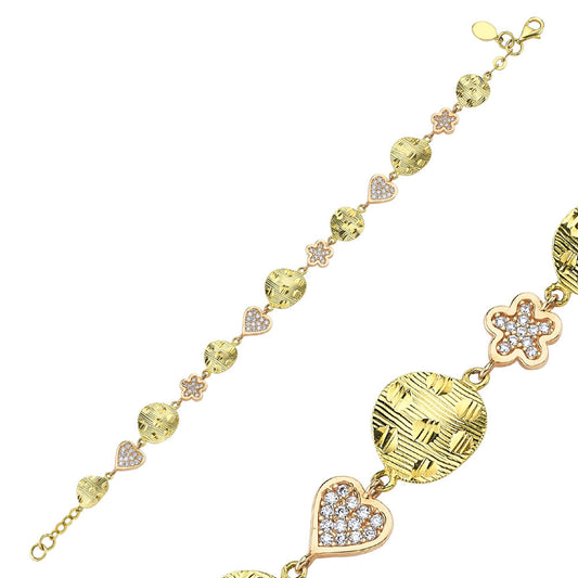 Solid Gold Bracelet Sequin Heart and Daisy