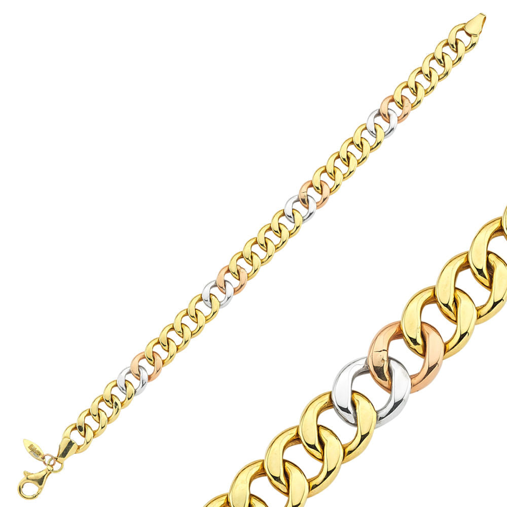 Solid Gold Bracelet Triacolor Design 20 cm