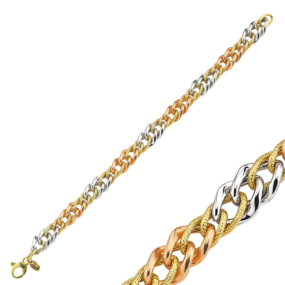 Solid Gold Bracelet Triacolor Design 20 cm