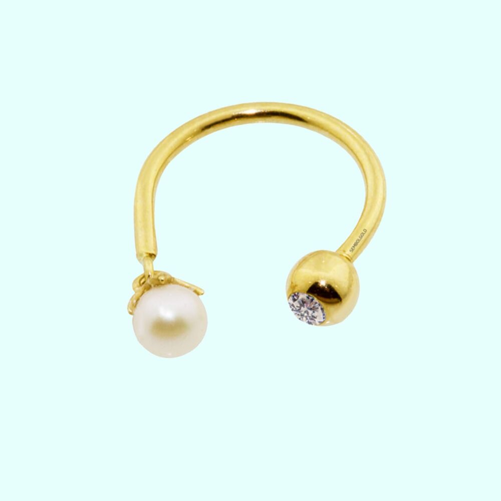 Solid Gold Half Hoop Ear Piercing 14K With Pearl