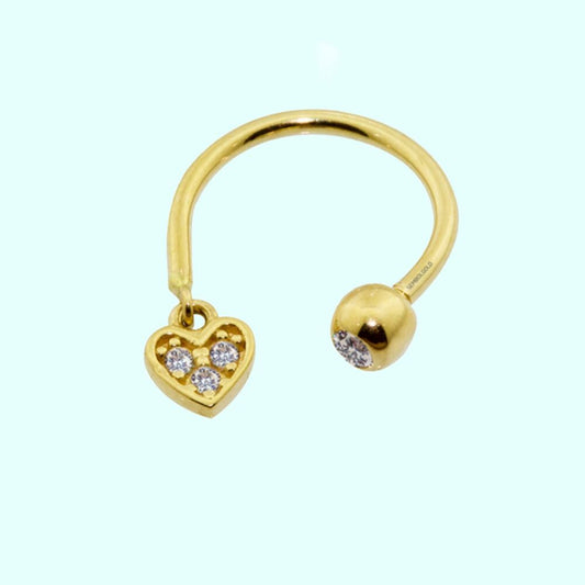 14K Solid Gold Half Hoop Ear Heart Piercing