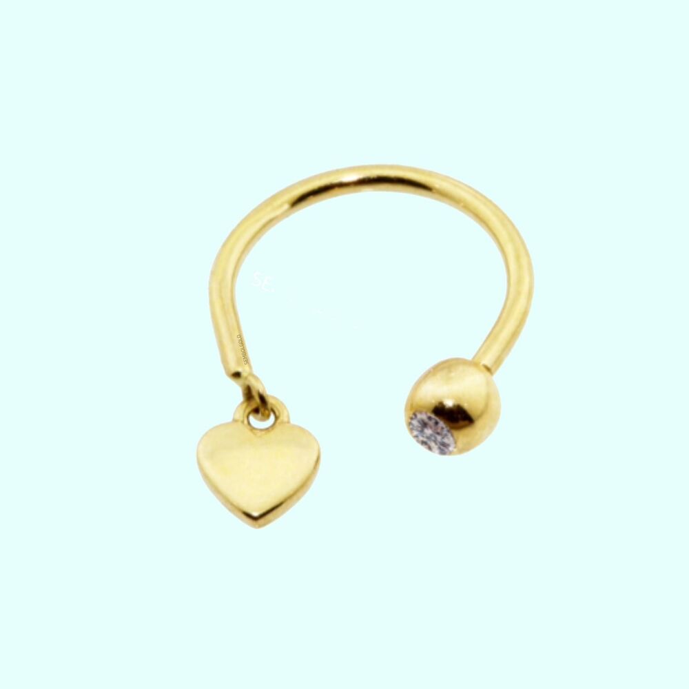 Solid Gold Half Hoop Ear Piercing 14K Simple Heart