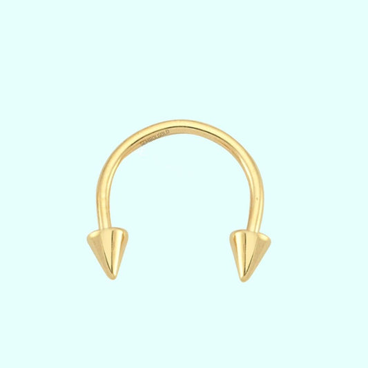Solid Gold Half Hoop Ear Piercing 14K Pointed