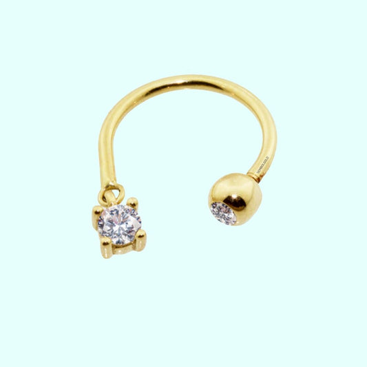 Solid Gold Half Hoop Ear Piercing 14K Solitaire