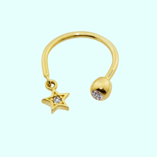 Solid Gold Half Hoop Ear Piercing 14K Star