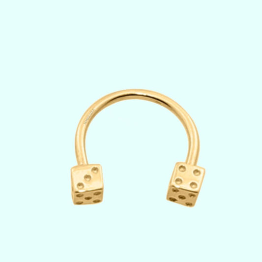 Solid Gold Half Hoop Ear Piercing 14K Dice
