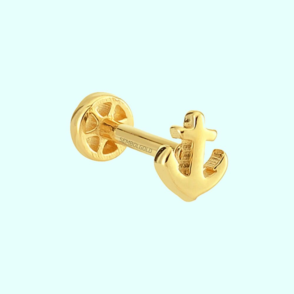 Solid Gold Anchor Tragus Piercing 14K