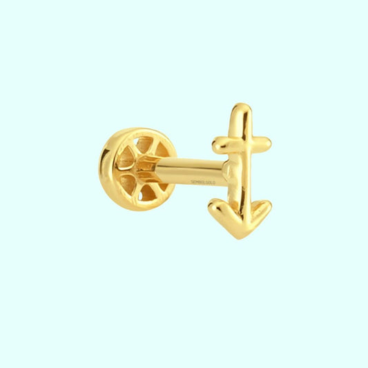 Solid Gold Anchor Tragus Piercing 14K