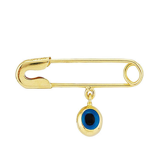 Solid Gold Safety Pin Evil Eye Unisex