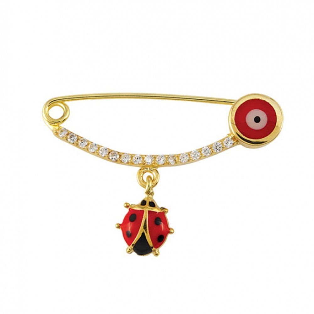 Solid Gold Safety Pin Ladybug (Girls) With Gemstone