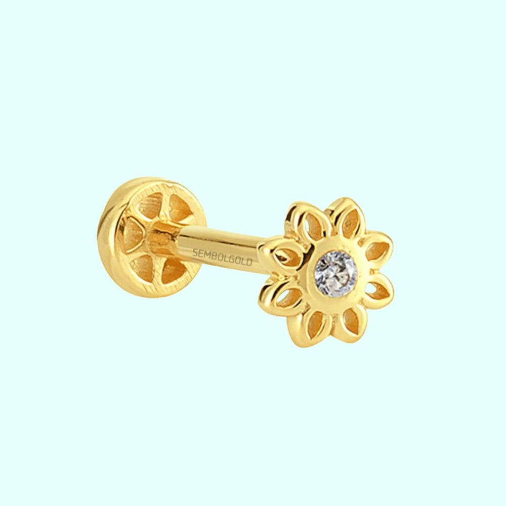 Solid Gold Flower Tragus Piercing 14K