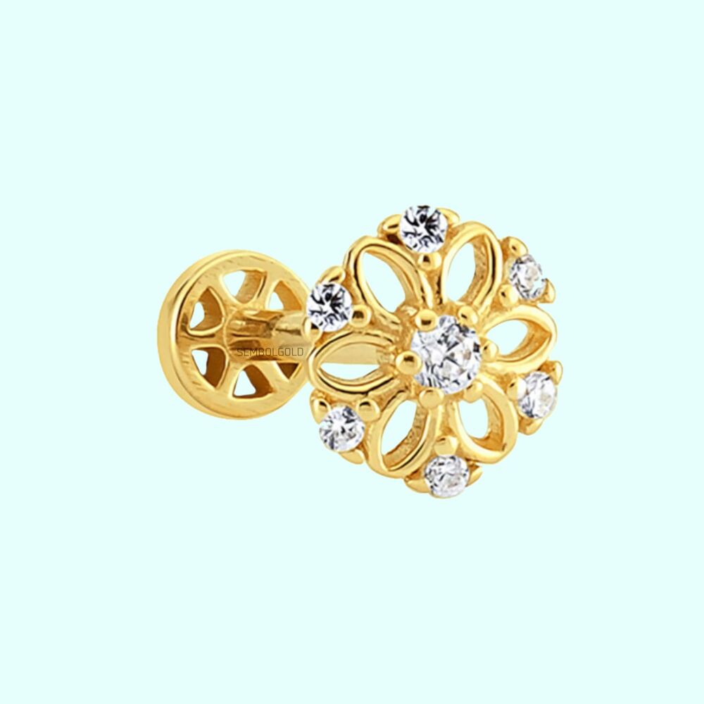 Solid Gold Flower Tragus Piercing 14K