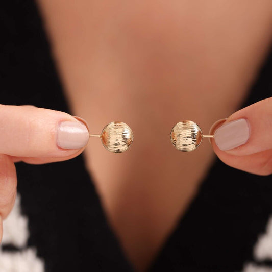 Solid Gold Striped Ball/Bead Earrings 10 mm