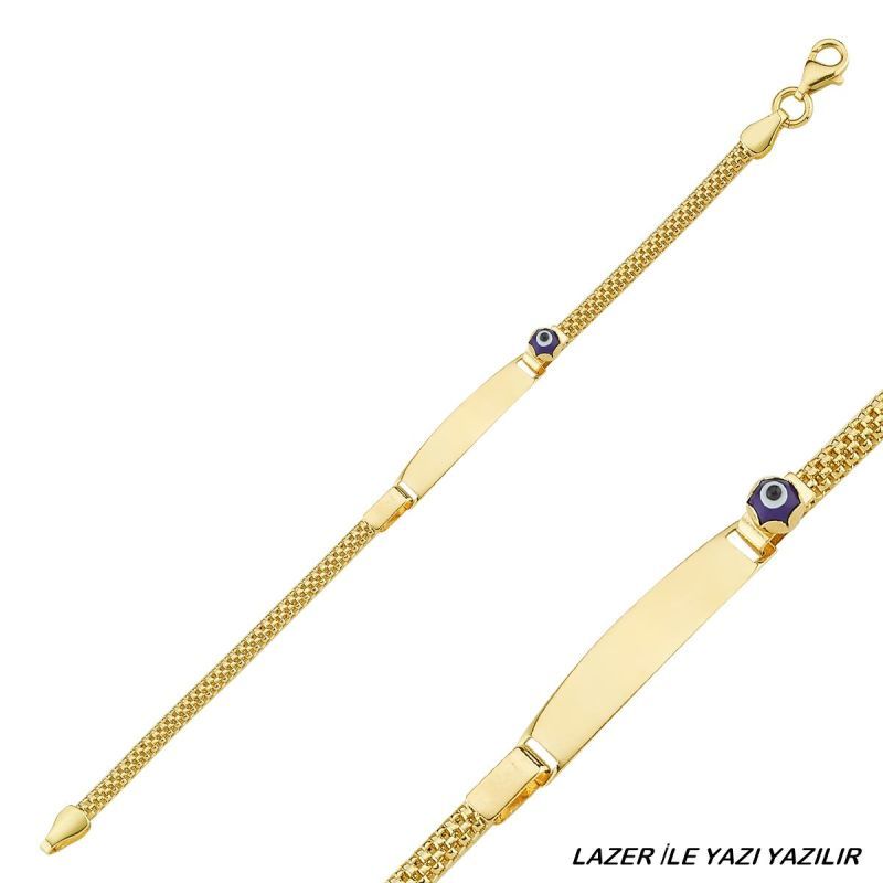 Solid Gold Kids Name Bracelet 14K Evil Eye