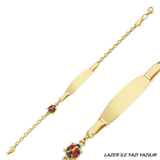 Solid Gold Kids Name Bracelet 14K Ladybug