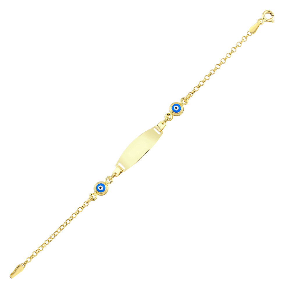 Solid Gold Kids Tag Evil Eye Name Bracelet