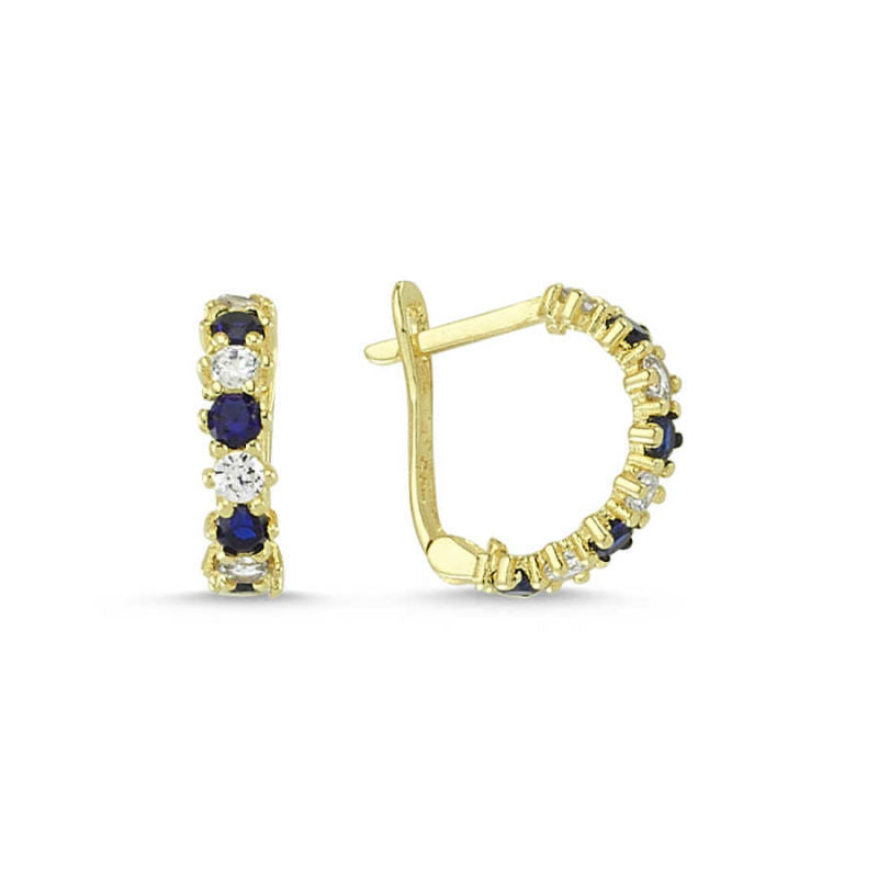 Solid Gold Kids Earrings 14K J Model With Gemstone