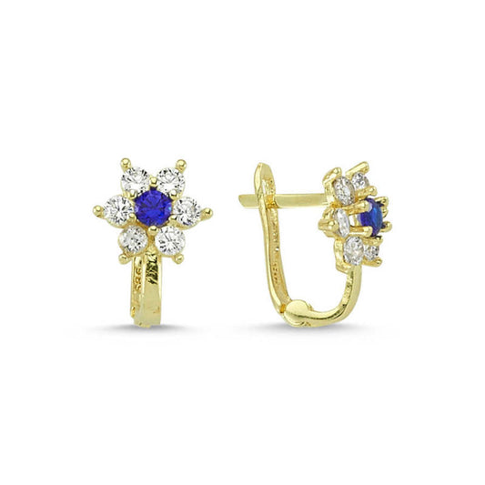 Solid Gold Kids Earrings 14K J Model With Gemstone