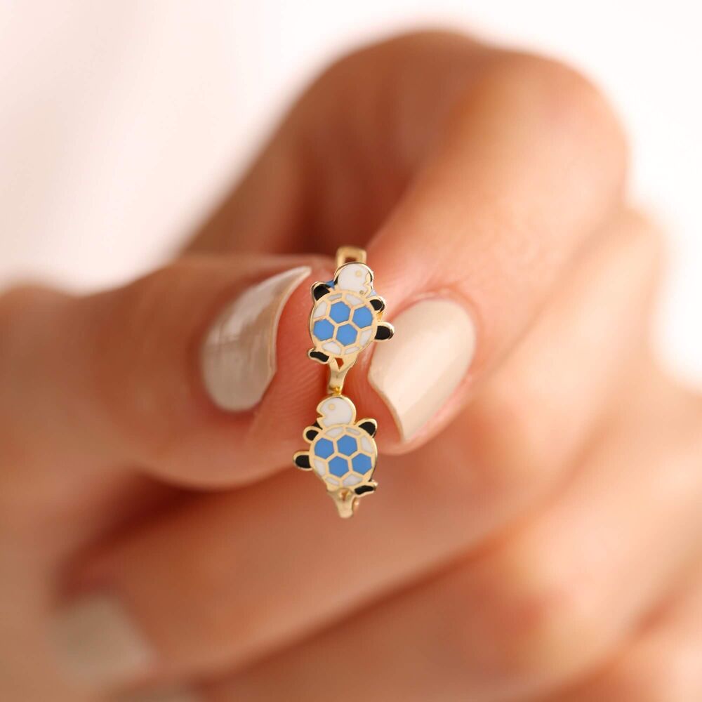 Solid Gold Kids Earrings Turtle Enamel