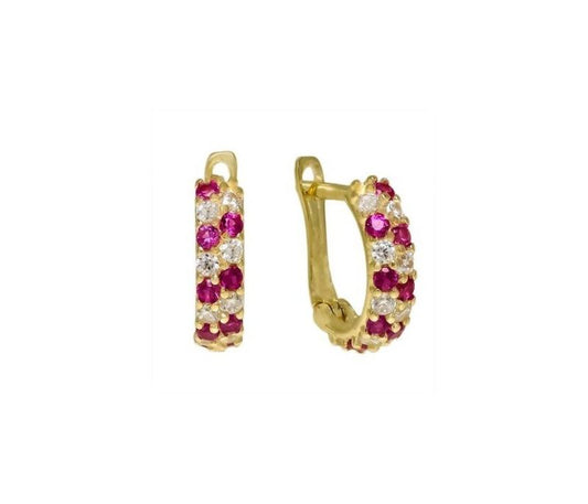 Solid Gold Kids Earrings Red Gemstone Model