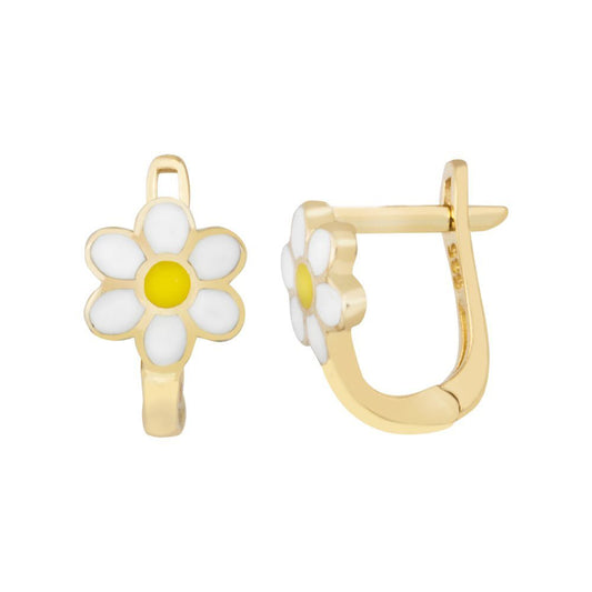 Solid Gold Kids Earrings Daisy Design Enamel