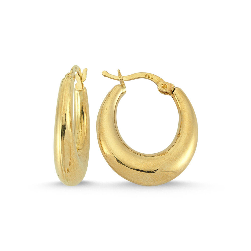 Solid Gold Drop Hoop Earrings 2.0 cm 14K