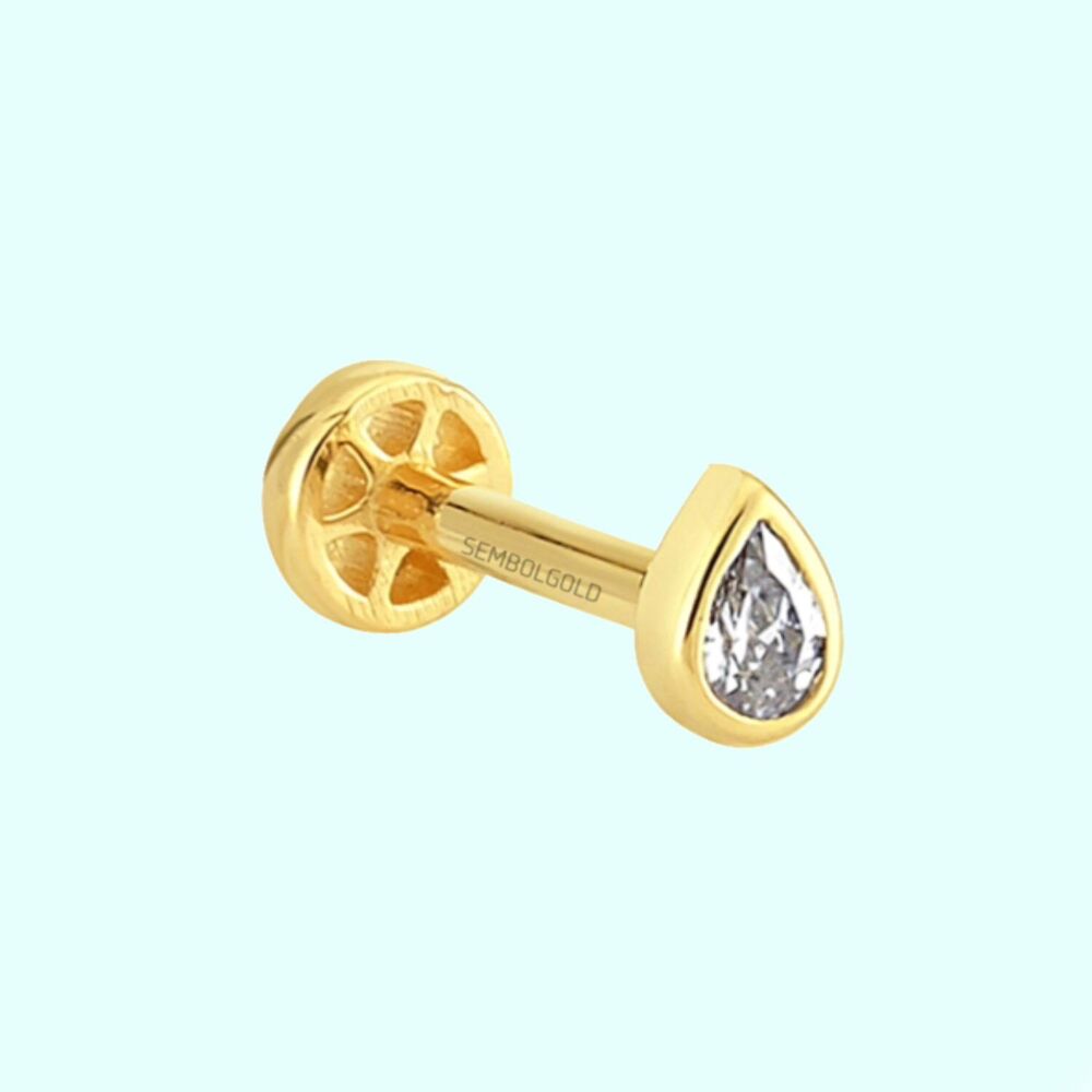 Solid Gold Drop Tragus Piercing 14K