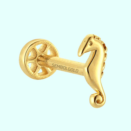 Solid Gold Seahorse Tragus Piercing 14K