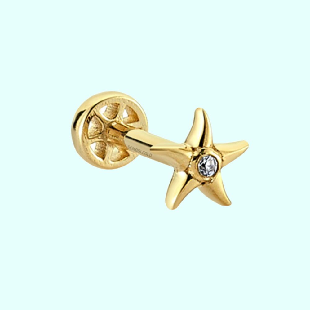 Solid Gold Starfish Tragus Piercing 14K