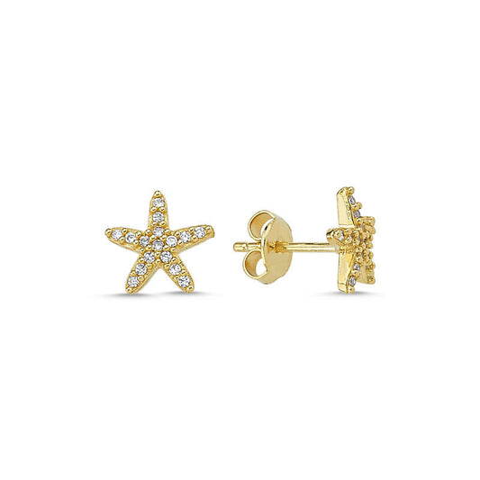 Solid Gold Starfish Earrings Needle